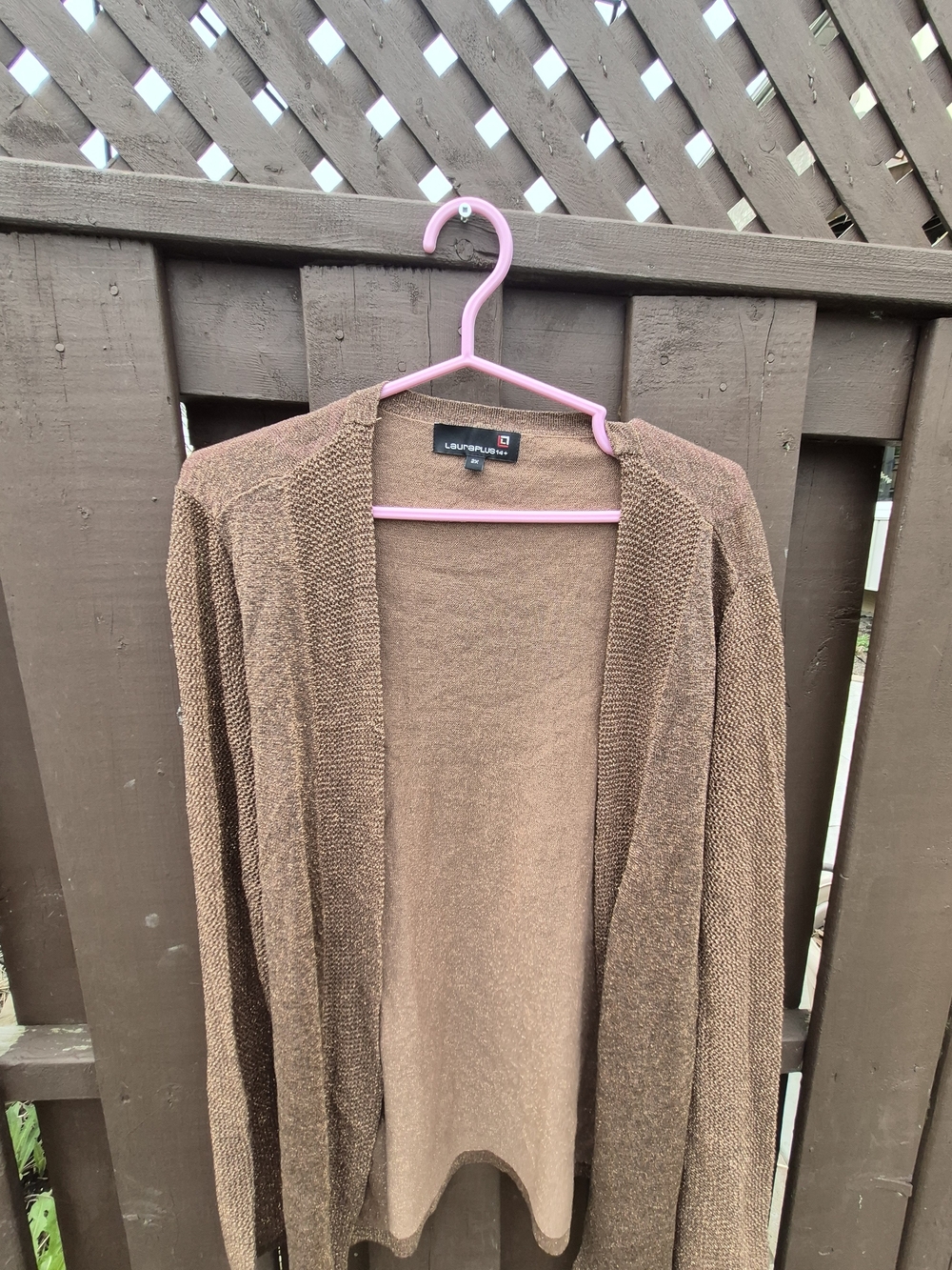 Laura Plus Women's Brown Cardigan‎ Shimmer Size 2x Viscose Silk Open Front EUC